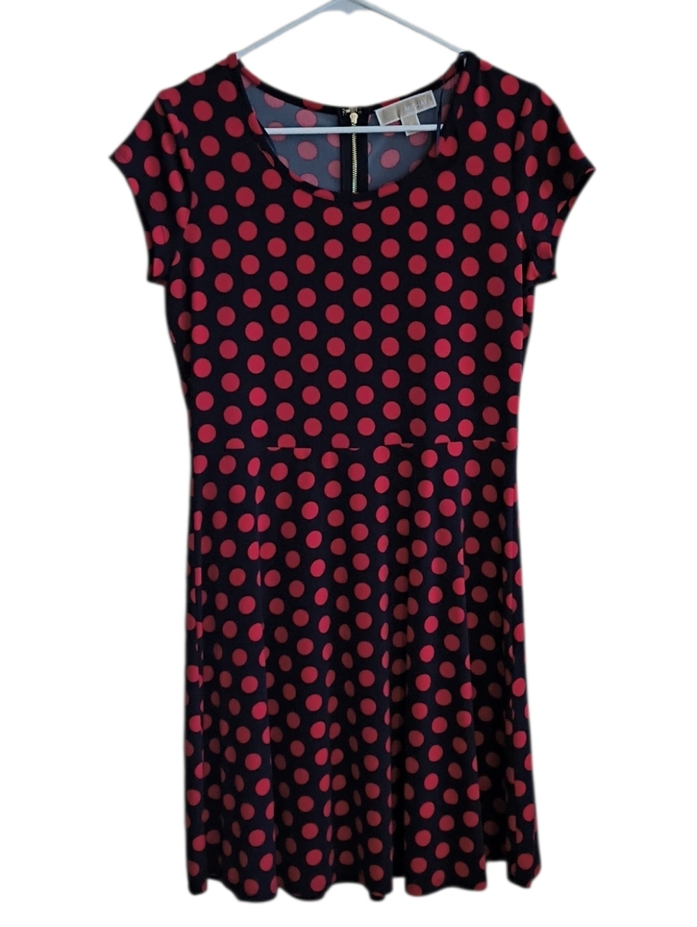 Michael Kors Navy Blue with Red Polka Dots Fit & Flare Dress Size M